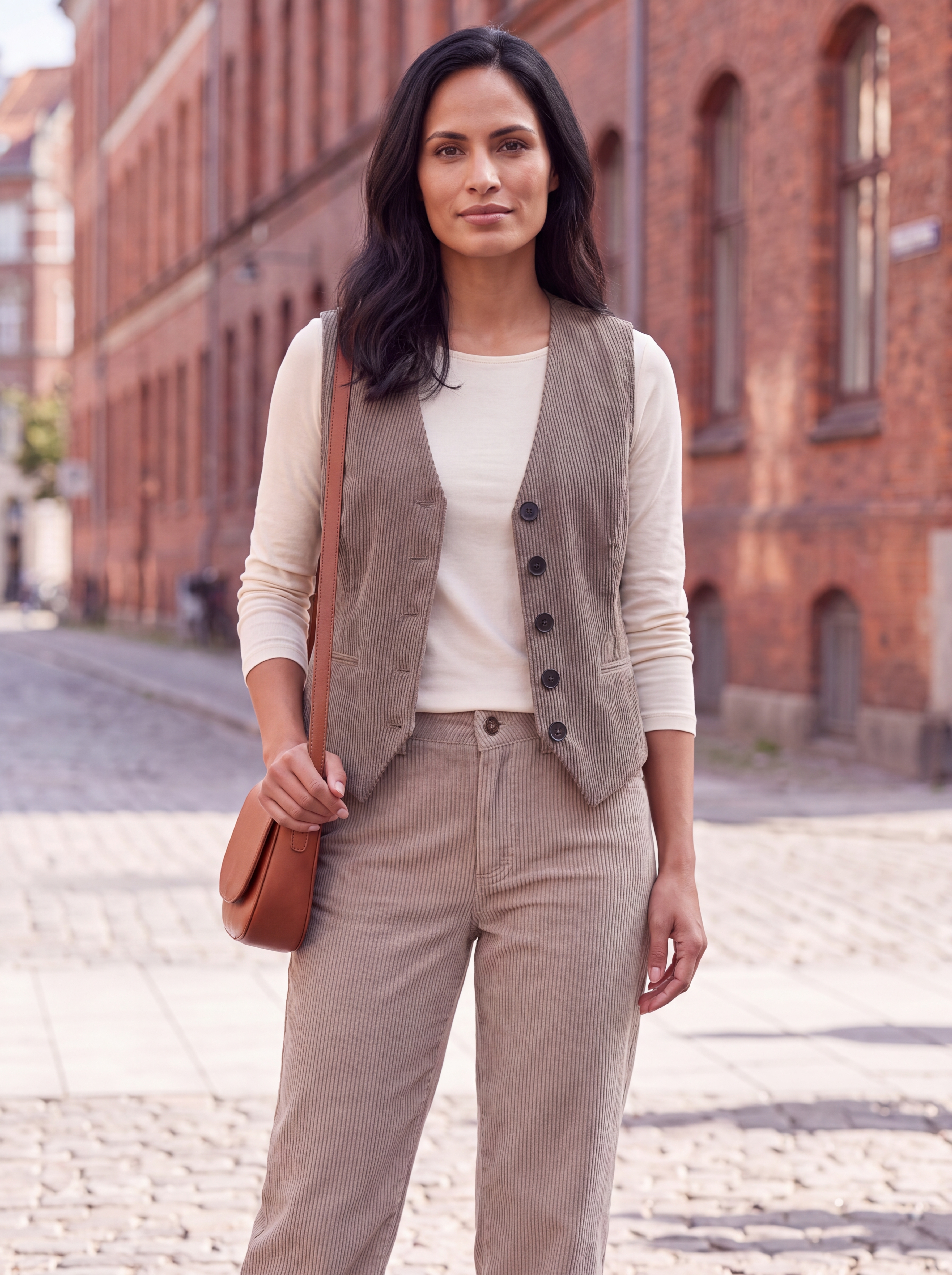 Dámska menčestrová vesta BROADWAY NYC FASHION TAUPE Tmavá zemitá béžová s.WEAR 8